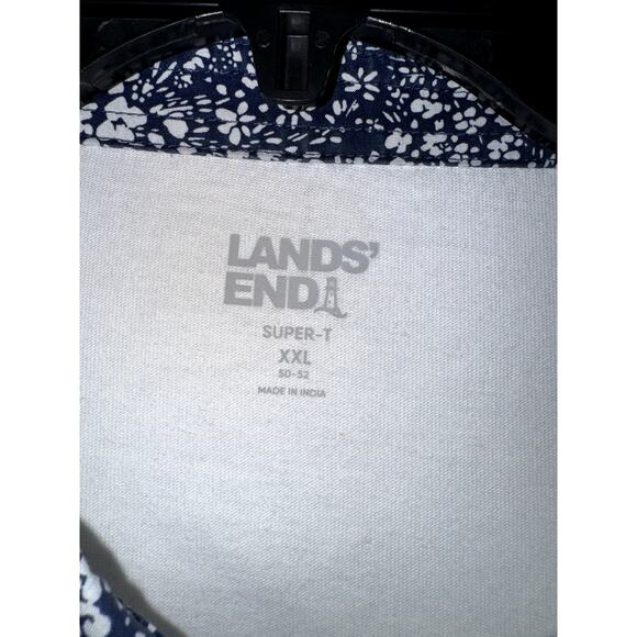 Lands' End Long Sleeve Polo Men’s 2XL White w/Floral Collar - Picture 2 of 8